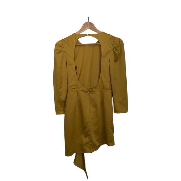 Revolve NBD Dress Flounce Flouncy Ruffle Long Sleeve Open Back Yellow Draped - Picture 7 of 9